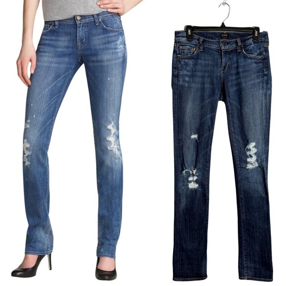 Citizens of Humanity Ava Low Rise Straight Leg Jeans Women's 26 Blue Distressed - Picture 1 of 16